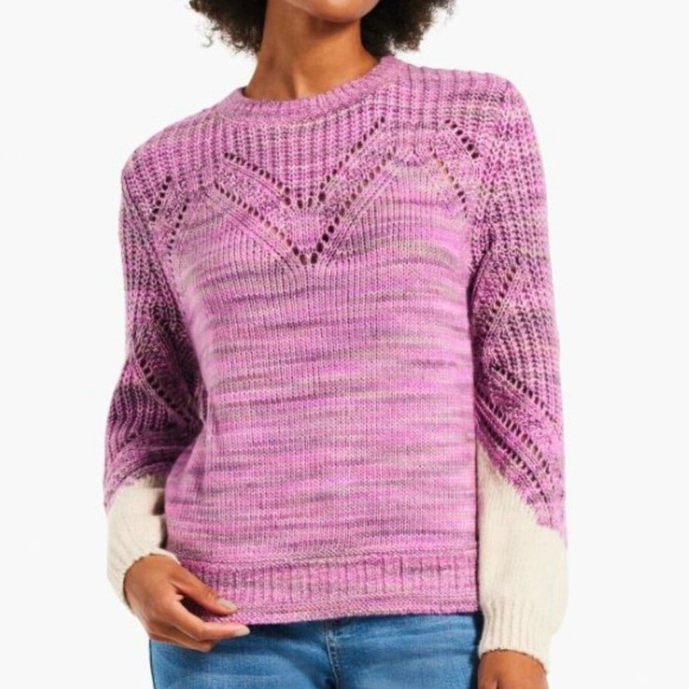 Nic+Zoe Ultra Soft Cutout Neck Oversized Sweater Pink Purple Small